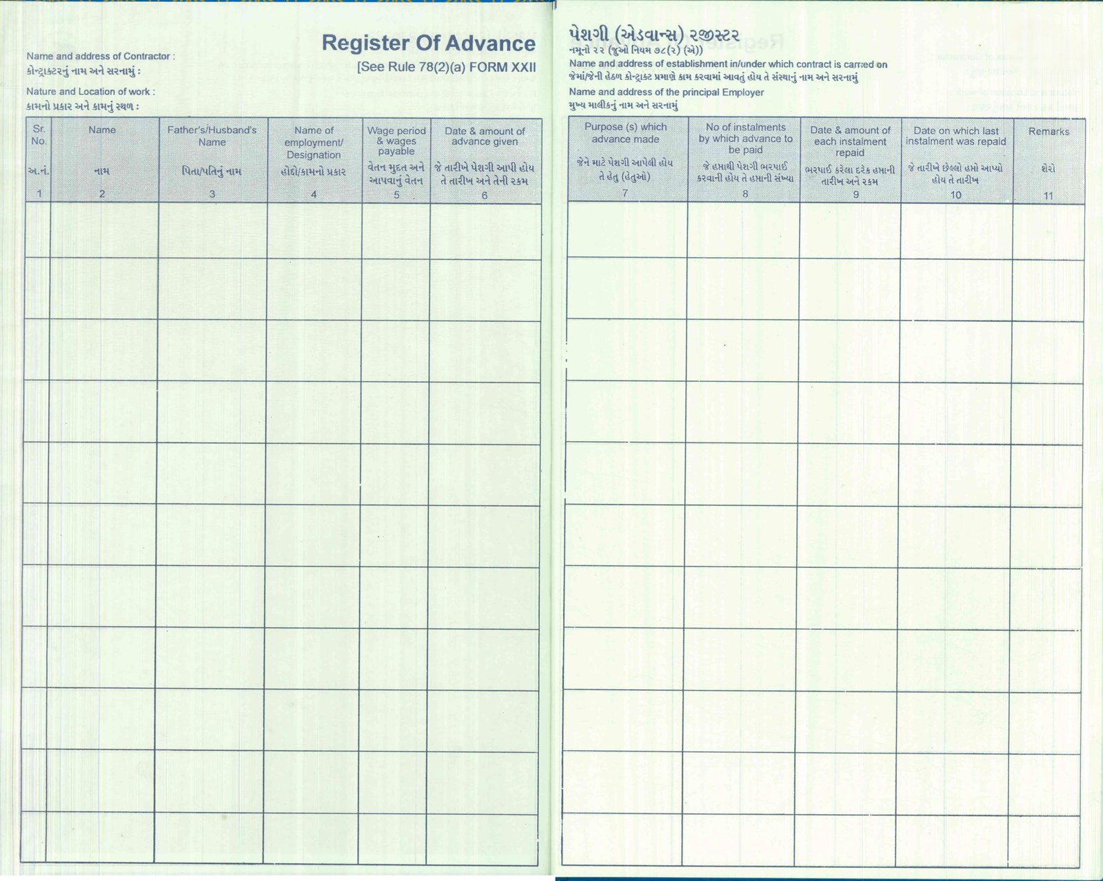 22 NAMUNO REGISTER OF ADVANCE